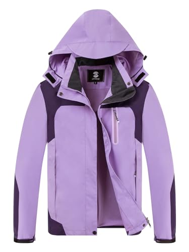 Womens Waterproof Rain jacket Lightweight Raincoat with Removable Hood - color: Purple, size: Small