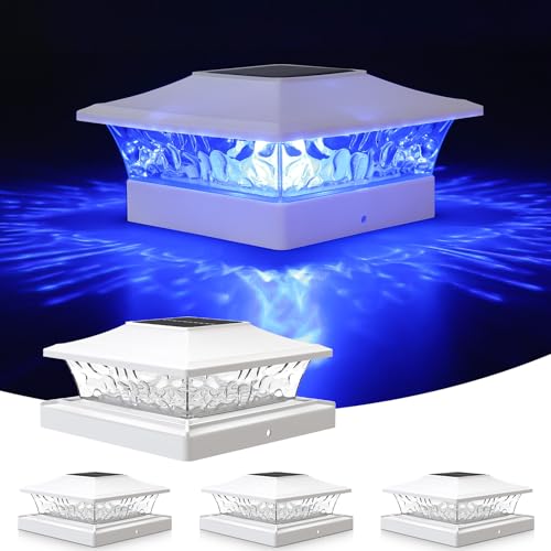 VOLISUN Solar Post Cap Light 4Pack White: RGB Color Changing - Fence Post Lights Solar Outdoor Waterproof for 4x4 x5 x6 WoodenVinyl Post - color: White, size: 4 Pack
