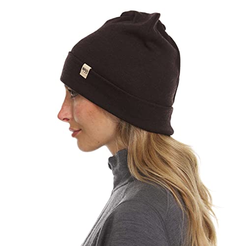 100% Merino Wool Cuff Beanie - Mens & Womens Warm Winter Hat - Watch Cap - Toque - Novelty Beanie - One Size Fits Most - color: Dark Brown
