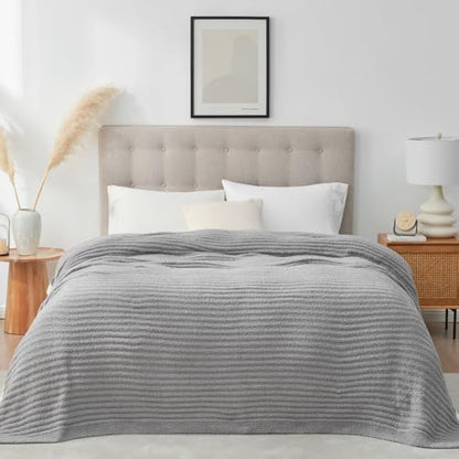 Snuggle Sac Queen Size Blue Blanket for Bed, Soft Luxurious Bedding Blankets, Large Fuzzy Plush Microfiber Blankets, Grey, 90x90 inches - color: Grey, size: Queen(90"x 90")