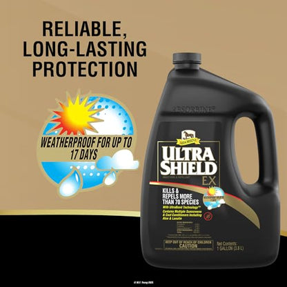 Absorbine UltraShield EX Insecticide & Repellent, 128 fl oz Gallon | Use on Horses, Dogs & Premise, Kills & Repels 70+ Species Including Flies, Mosquitoes, Ticks, Fleas, Lice, Up to 17 Days - size: 128oz Refill