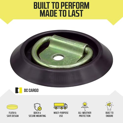 DC Cargo Mall 10 D-Ring Tie-Downs with Plastic Pan Fitting, Anchor Trailer Cargo Load with Floor Flush Surface Mount D-Rings; Safe Tie-Down Working Limit 533 pounds