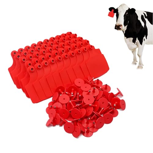 4.1" L×3.5" W Cattle Ear Tags Big Blank 100PCS Livestock Identification TPU - color: 3-red