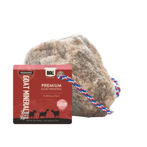 REDMOND Goat Mineral Rock on a Rope, Unrefined Salt (3-5 LB Rock) - size: 3 Pound (Pack of 1)