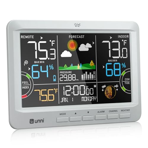 Weather Station Indoor Outdoor Thermometer Wireless Atomic Clock Grey | Home Atomic Clock Large Constant Display, Inside Outside Temperature Humidity Monitor, Dew Heat Point, Barometer - color: Grey
