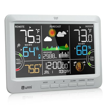 Weather Station Indoor Outdoor Thermometer Wireless Atomic Clock Grey | Home Atomic Clock Large Constant Display, Inside Outside Temperature Humidity Monitor, Dew Heat Point, Barometer - color: Grey