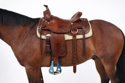 CHALLENGER Horse Western Saddle Turquoise Aluminium Bell Engraved Cut-Out Stirrups 51146v - color: Rider Turquoise