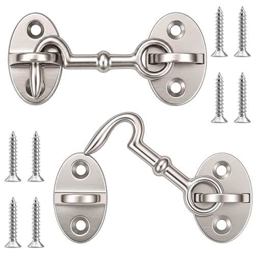 2 Pieces 2.75 Inch Brass Hook and Eye Latch Gate Door Latch, Satin Nickel - color: Satin Nickel, size: 2.75 Inch