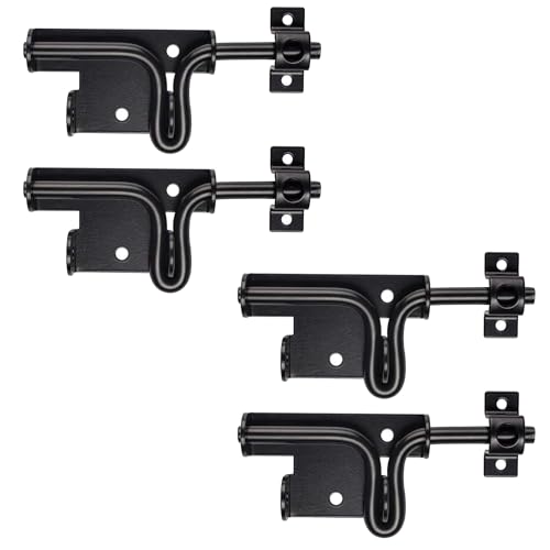 Slide Bolt Gate Latch for Wooden Fence Outdoor Gate Latch Lock with Padlock Hole, Heavy Duty Sliding Fence Door Lock, Black Barrel Bolt Latches for Wood Vinyl Fence,Gate Hardware for Barn Shed,4 Pack - size: 4 Pack