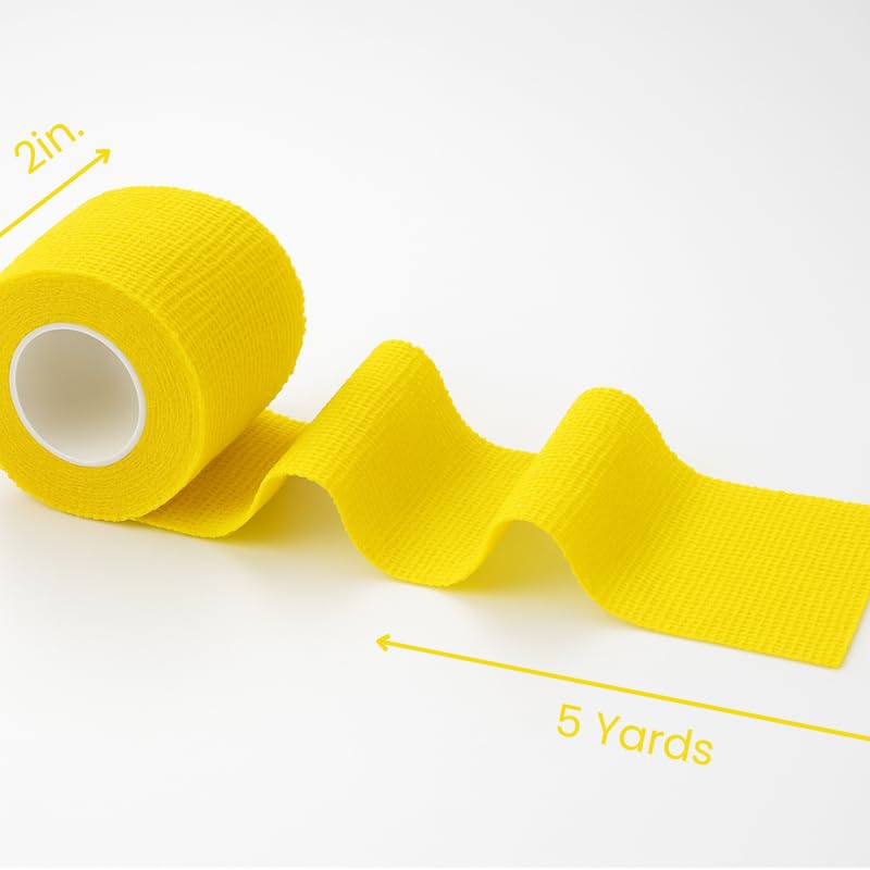 2" Cohesive Flexible Bandage Wrap – Yellow - Pack of 4 | Self-Adherent Vet Tape for Animal Wrapping, Support & Protection – Non-Slip, Breathable, Flexible Bandage for Livestock - color: Yellow