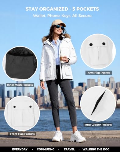 Wantdo Women's Waterproof Ski Jacket Windproof Winter Snow Coat Mountain Snowboarding Jackets Outdoor Fleece Parka - color: White, size: Large