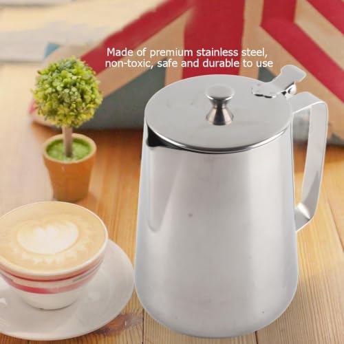 Milk Frothing Pitcher, Stainless Steel Milk Steaming Pitcher with Lid, Coffee Cup Mug Espresso Coffee Milk Frothing Jug Coffee Creamer Container Dispenser Cup Mug for Latte Coffee Art (2000ML) - size: 2000ML