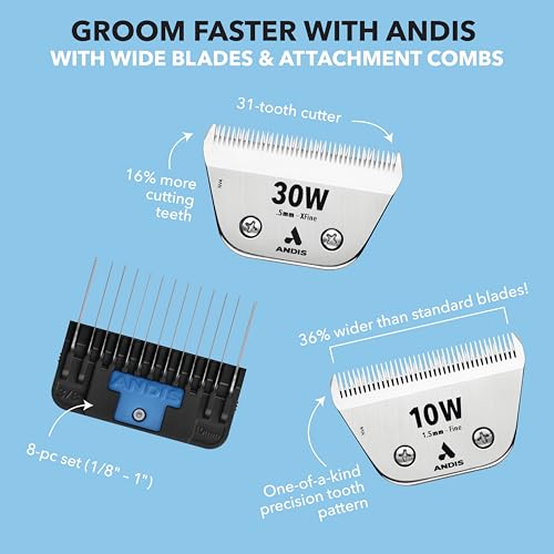 Andis 561465 ceramicEDGE Wide Blade, #7FW Coarse Tooth, Stainless Steel | Wide blade for faster grooming, coarse teeth remove bulk, ceramic runs cooler, fits AG, AGC, DBLC, MBG & SMC - size: 7FW (3.2mm)