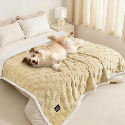 Luciphia Waterproof Dog Blanket, Reversible Fleece & Sherpa, Couch Cover - color: Creamy Yellow, size: X-Large (85x57 inch)