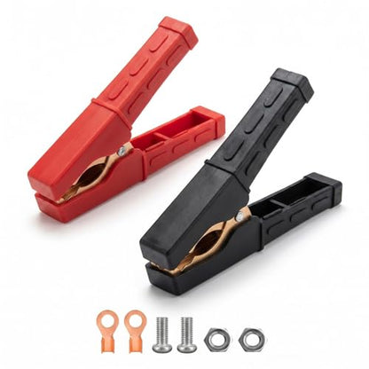 4 PCS 200A 90mm Car Battery Alligator Clips, Electrical Heavy Duty Alligator Clamps, Battery Replacement Cable Metal Spring Loaded Jumper Clips for Vehicles Boats (Red & Black) - color: Blackred#200