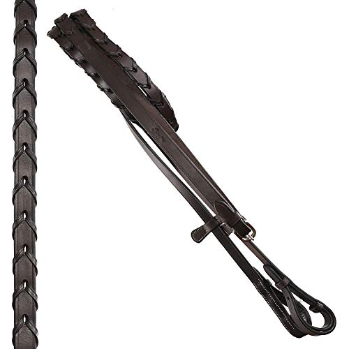 Exion Fancy Stitched Raised Veg-Tanned Leather Hunter Bridle with Laced Reins – Classic Plain Cavesson Snaffle Bridle Set for Horses – Traditional English Equestrian Show Tack, Pony Cob Full Warmblood