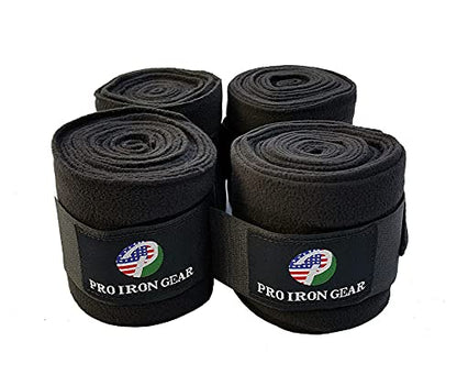 Horse Fleece Wraps Bandages/Polo Wraps/Stable Wraps Equestrian Leg Wraps Set of 4 Equestrian Boot Protection (Black) - color: Black