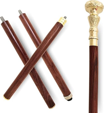 Vintage Brass Handle Victorian Telescope Fold able Wooden Walking Stick, Walking Cane with for Men & Women, Fancy Canes, Ideal Gift