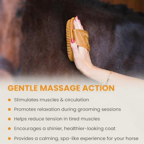 Epona Hay Flexible Glossy Curry Comb for Horses – Soft, Ergonomic Grooming Brush with Flexible Tines for Deep Cleaning, Massage & Shedding Care (Hay) - color: Hay