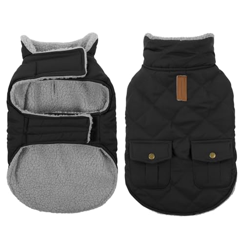 Queenmore Waterproof Dog Winter Coat Warm Puffer Jacket Cold Weather Vest - color: Black, size: X-Small