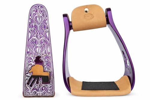 CHALLENGER Horse Saddle Western Riding Aluminum Stirrups Roper Angled Slanted Pair 51151v - color: Barrel Racer Purple