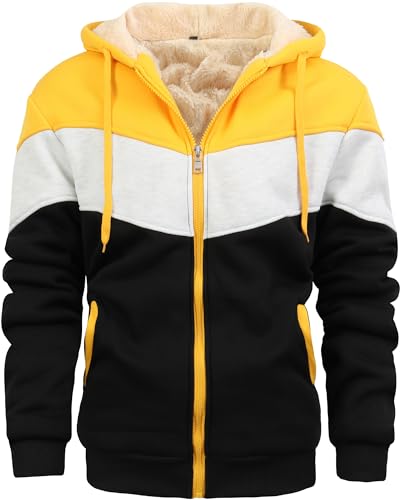 Men's Winter Fleece Thermal Jackets for Men Sherpa Lined Hoodies Warm Thick Jacket Outerwear - color: 995yellow Grey Black, size: Medium