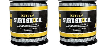 Zareba Heavy-Duty Sure Shock Polytape - 500 Foot x 1 inch - HDT500W1-Z - Heavy-Duty Polyatpe for Electric Fence (Pack of 2) - size: (Pack of 2)