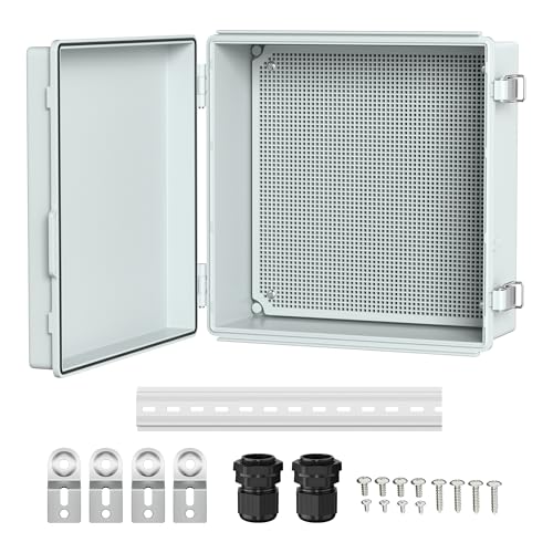 Joinfworld Outdoor Waterproof Electrical Box 13x13x5 | IP67 water&UV proof box, 304 stainless latch, durable plastic, plate&rail, wall/freestand for marine, solar, Starlink & more - size: 13“x13"x5.1"