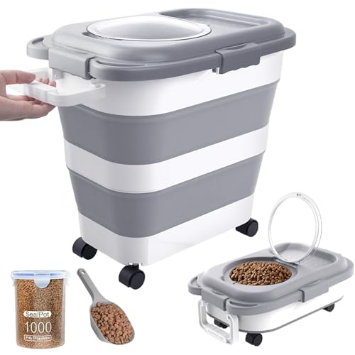 25-28Lbs Dog Food Storage Container Airtight,Collapsible Pet Food Storage - color: Grey/25-28 Lbs