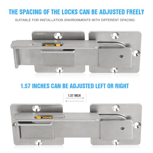 Double gate Latch with Padlock Holes, gate Latch for Wooden Fence,4mm Heavy Duty gate Latch,Adjustable barn Door Latch for Sliding and Swing Open Door