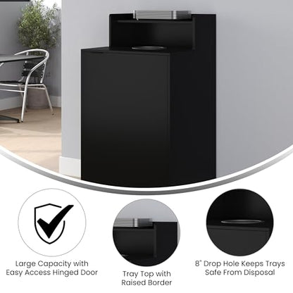 Flash Furniture Trash Can Enclosure, 32 Gallon, Black | 8" Drop Hole, Tray Shelf, Swing Door, Commercial Grade - color: Black