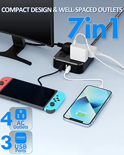 Qiyuan Outdoor Power Strip Weatherproof 10FT Extension Cord 4 Outlets 3 USB - size: 10FT