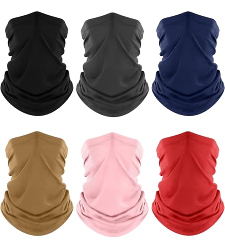 Fuinloth Neck Gaiter, 6 Pack Cooling UV Protection Bandana Face Mask Gator - color: Black+gray+navy+sand+light Pink+red
