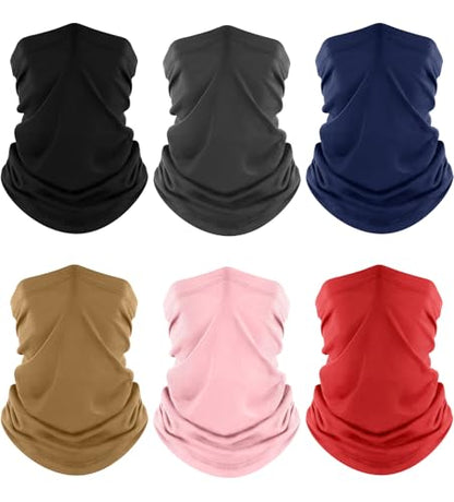 Fuinloth Neck Gaiter, 6 Pack Cooling UV Protection Bandana Face Mask Gator - color: Black+gray+navy+sand+light Pink+red