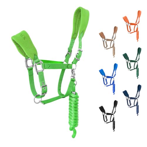 Fleece Horse Halter and Lead Rope Set - color: Neon Green, size: PONY