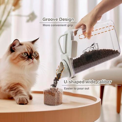 Pet Food Storage Container with Measuring Cup and Pour Spout - Airtight, Leakproof, Portable Pet Food Dispenser for Travel - 2.8L - color: CAT