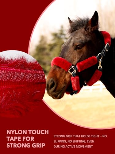 Harrison Howard Fleece Halter Covers for Horses, Set of 9, Prevent Hair Loss Pressure Marks, Padded Horse Halter Fleece Set Burgundy - color: Burgundy