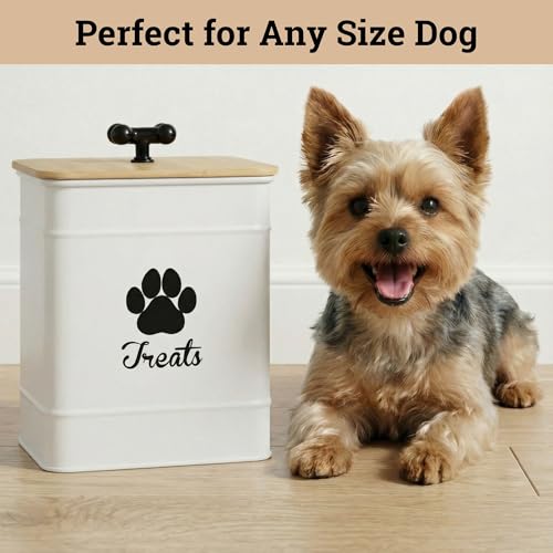Dog Treat Container Airtight, 6"W x 8"H, Powder Coated, 12 Cup Capacity - color: White