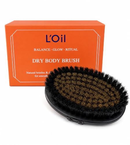 L'Oil Copper Dry Body Brushing Body Brush for Lymphatic Drainage - Premium Ion-Charged Copper Bristles, Natural Boar Bristles, Exfoliating Dry Body Brush for Smooth Glowing Skin