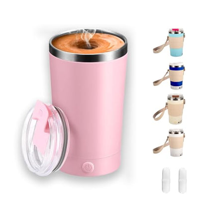 Self Stirring Mug with Lid, 13.5oz Magnetic Stirring Coffee Cup, Rechargeable 316 Stainless Steel, Auto-Mixing for Coffee, Milk, Protein Powder（Pink） - color: Pink