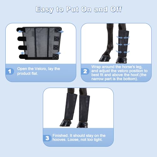 Fly Boots for Horses Set of 4, Loose Fitting Mesh Horse Fly Boots Leggings, Reduce-Stomping Adjustable Equine Leg Wraps & Socks, Stay Up Not Sag, No Rub (Black Blue) - color: Black Blue
