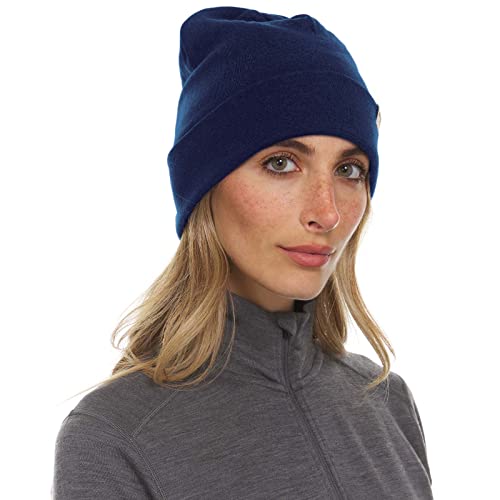 100% Merino Wool Cuff Beanie - Mens & Womens Warm Winter Hat - Watch Cap - Toque - Novelty Beanie - One Size Fits Most - color: Navy Blue