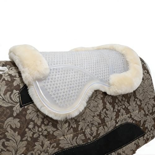 Wool &Silicone Saddle Pad, Comfortable and Breathable Wool Gel Equestrian Riding Saddle Pad, Anti-Slip with Double Shock Absorption, Universal English/Western Riding Saddle Pad - color: Transparent ivory white