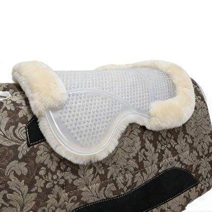 Wool &Silicone Saddle Pad, Comfortable and Breathable Wool Gel Equestrian Riding Saddle Pad, Anti-Slip with Double Shock Absorption, Universal English/Western Riding Saddle Pad - color: Transparent ivory white