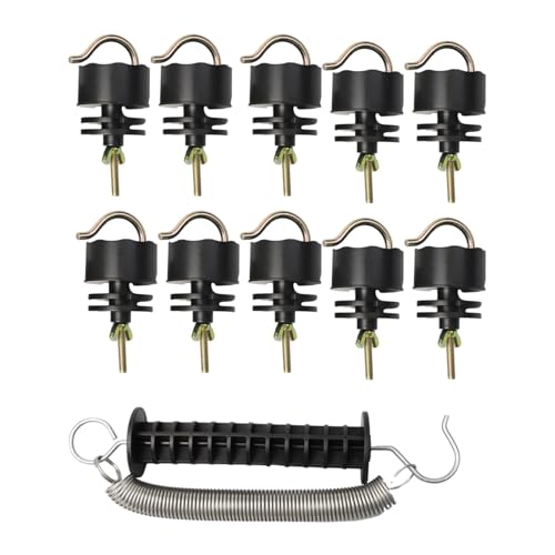 Heavy Duty PP Electric Fence Spring Gate Kit with Handles | With 10-Pack Insulators for Farm, Ranch, Garden, Toolless Strain Insulator Kit For Chain Link, Metal T-Post Farm Fence