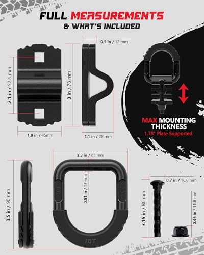 D-Ring Tie Down Anchors with Rubber Isolators, 4 Pack Heavy Duty 10 Ton Capacity Carbon Steel, Bolt-On with Mounting Hardware, Zinc & Powder Coated for Trailer, Truck, Pickup, Garage-Black - color: Black