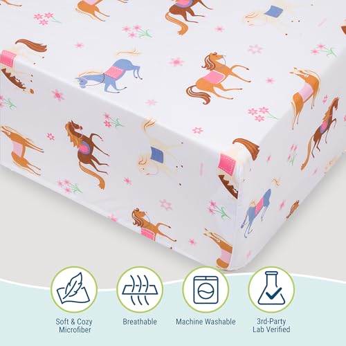 Wildkin Twin Sheet Set – Soft Microfiber, Fitted & Top Sheet, Pillowcase - Horses - color: Horses