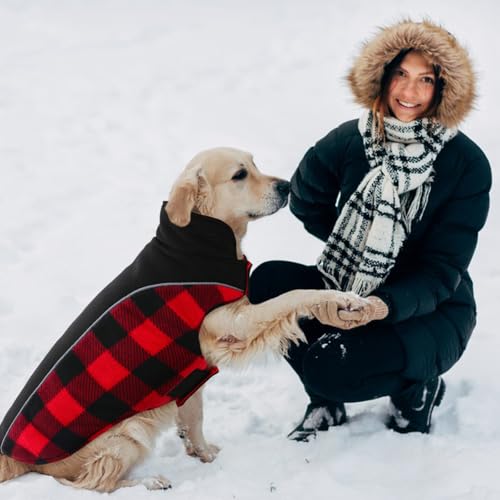 Kuoser Dog Winter Coat, Reversible Waterproof Dog Jacket with Reflective Strip, Warm Dogs Fleece Vest Adjustable Doggy Cold Weather Clothes Plaid Christmas Outfit Pet Apparel for Small Dogs, Red XS - color: Red, size: X-Small (Chest Girth: 9.4-13.8'' )