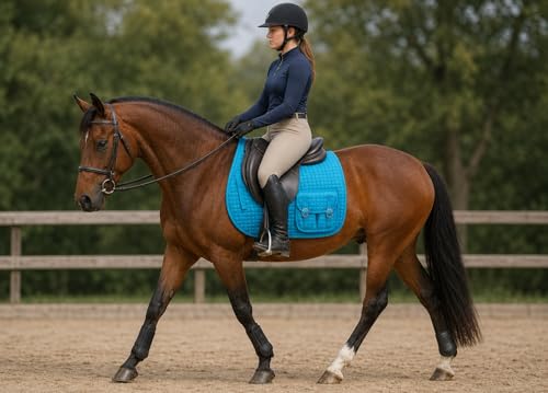 CHALLENGER Horse English Quilted Fleece Padded Dressage Saddle Pad with Pockets 72121-124 - color: Turquoise, size: 23" Spine x 22" Drop