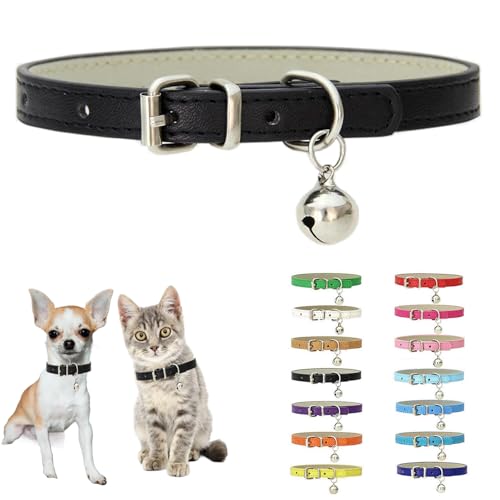 Black Bell Collar for Small Dogs S Dog Collar Bell Puppy Cat Bell Collars - color: Black, size: S(Neck 10-13")